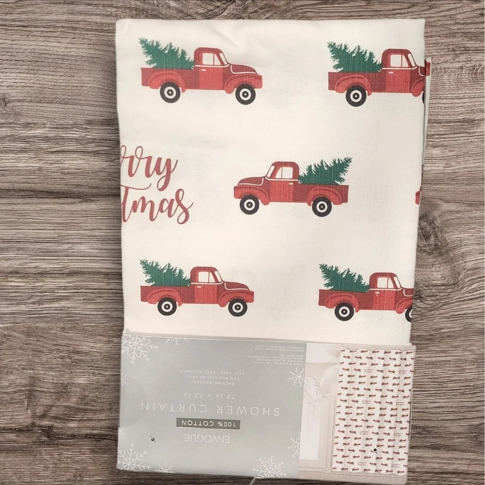 Envogue Christmas Red Truck Shower‎ Curtain Holiday Decor 72 x 72